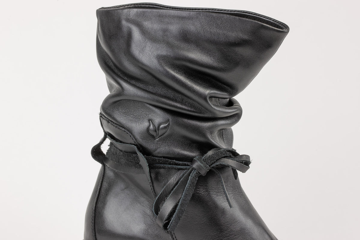 Vienna boot close-up of soft slouched leather shaft